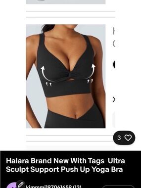 HALARA Black Longline Push-Up Support Bra